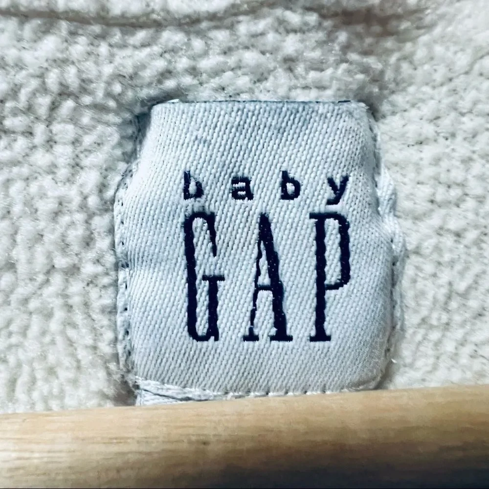 Baby Gap cream white cable knit full zip fleece lined hood sweater jacket coat 4